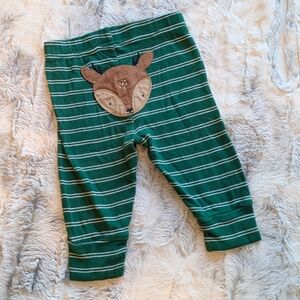 Carter's Reindeer Deer Green White Striped Leggings 6 Month Baby Pants